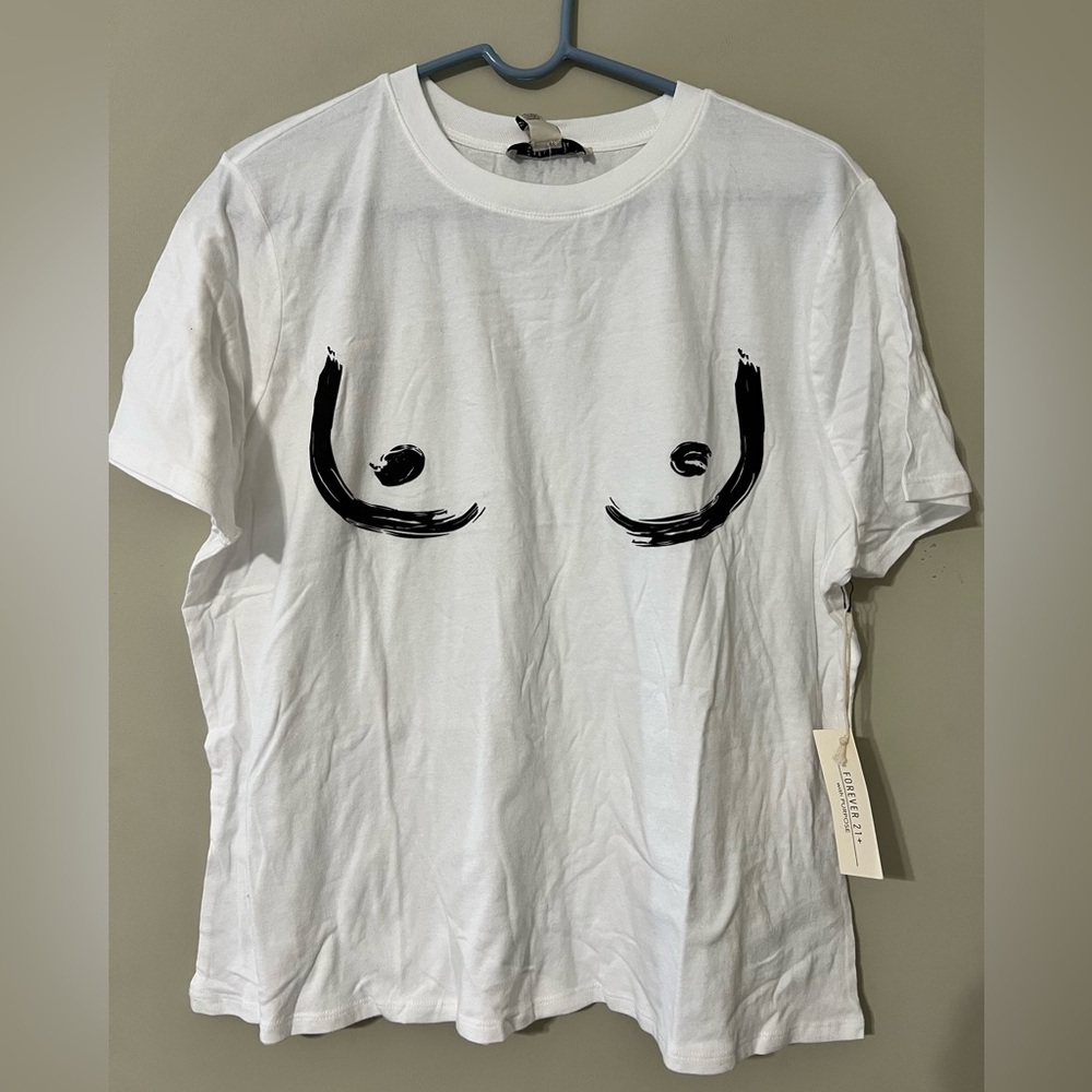 Forever 21 plus size 0X breast graphic knit t-shirt short sleeve crew neck boobs - Picture 3 of 12